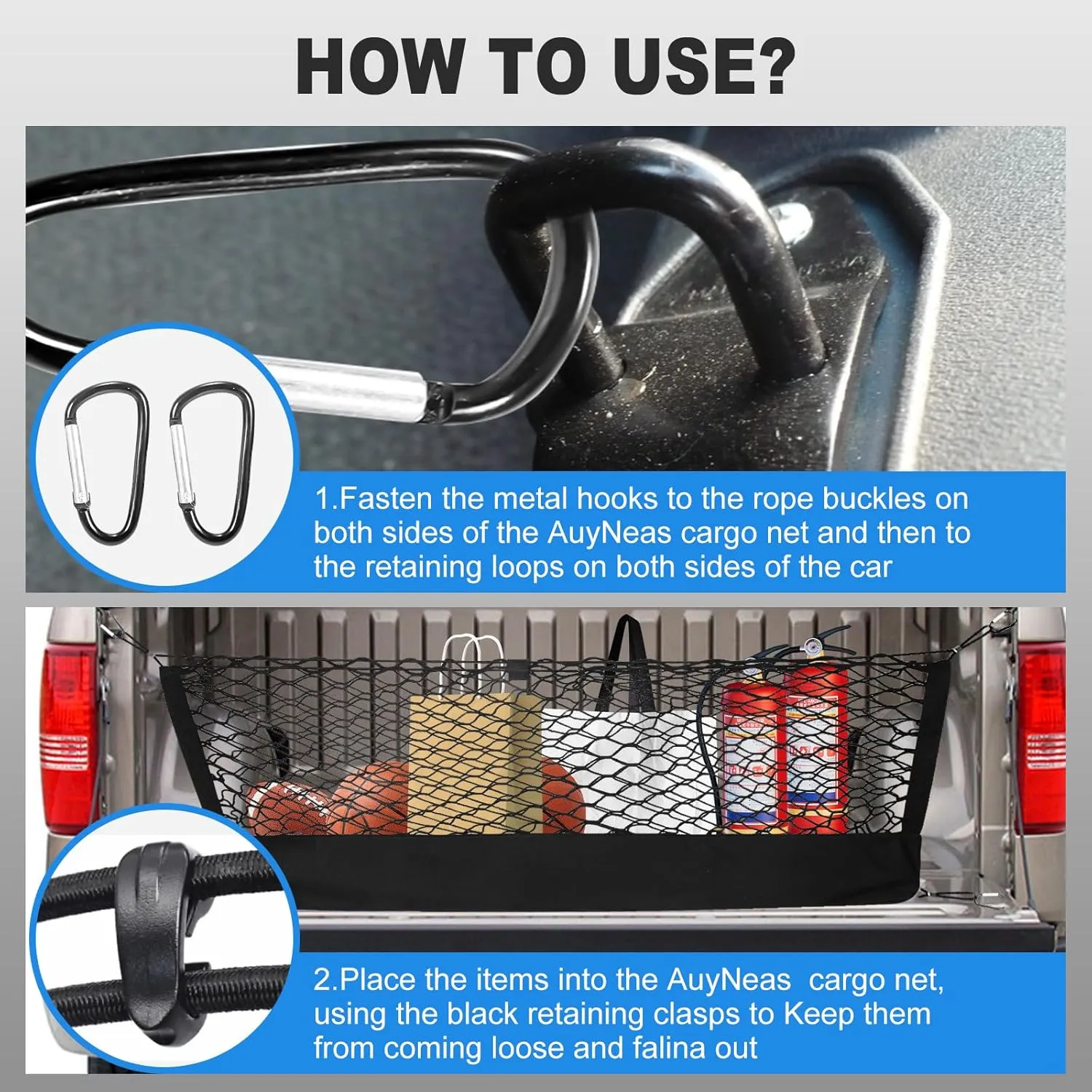 Envelope Style Truck Bed Cargo Net for Chevrolet Chevy Suburban, Cadillac Escalade, GMC Yukon XL Denali SLE SLT AT4 2015-2024 Cargo Net for Pickup Truck Bed - Free Storage Bag - Heavy Duty Carabiners