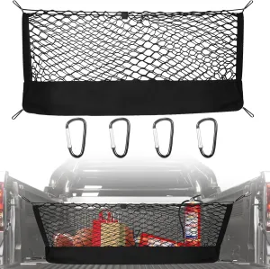 Envelope Style Truck Bed Cargo Net for Chevrolet Chevy Suburban, Cadillac Escalade, GMC Yukon XL Denali SLE SLT AT4 2015-2024 Cargo Net for Pickup Truck Bed - Free Storage Bag - Heavy Duty Carabiners
