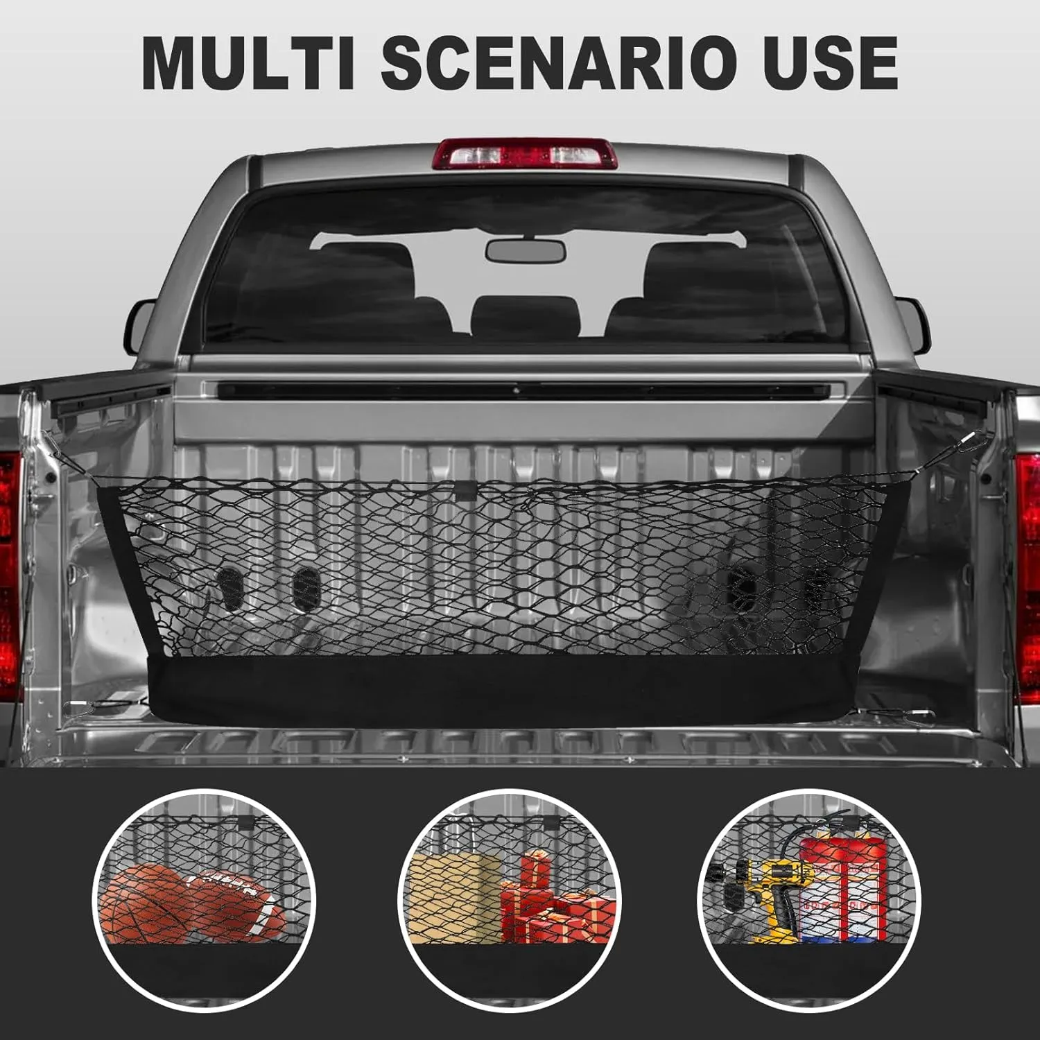 Envelope Style Truck Bed Cargo Net for Chevrolet Chevy Suburban, Cadillac Escalade, GMC Yukon XL Denali SLE SLT AT4 2015-2024 Cargo Net for Pickup Truck Bed - Free Storage Bag - Heavy Duty Carabiners