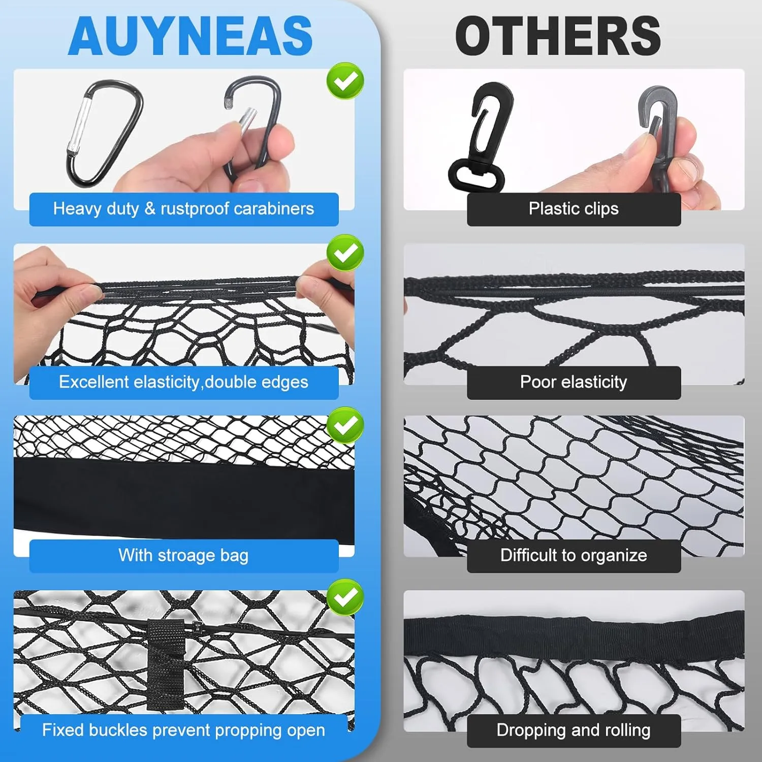 Envelope Style Truck Bed Cargo Net for Chevrolet Chevy Suburban, Cadillac Escalade, GMC Yukon XL Denali SLE SLT AT4 2015-2024 Cargo Net for Pickup Truck Bed - Free Storage Bag - Heavy Duty Carabiners