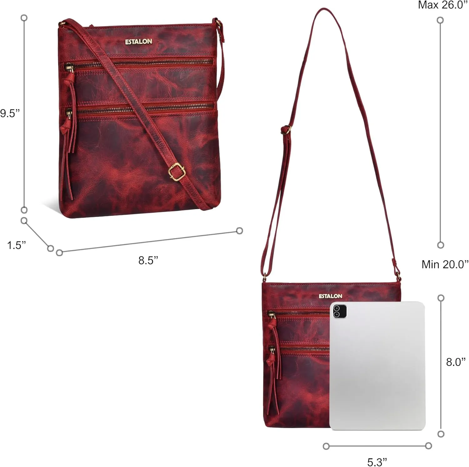 ESTALON Women's Genuine Leather Crossbody Bag With Adjustable Sling Strap - Medium Size Crossover Shoulder Purse