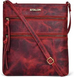 ESTALON Women's Genuine Leather Crossbody Bag With Adjustable Sling Strap - Medium Size Crossover Shoulder Purse