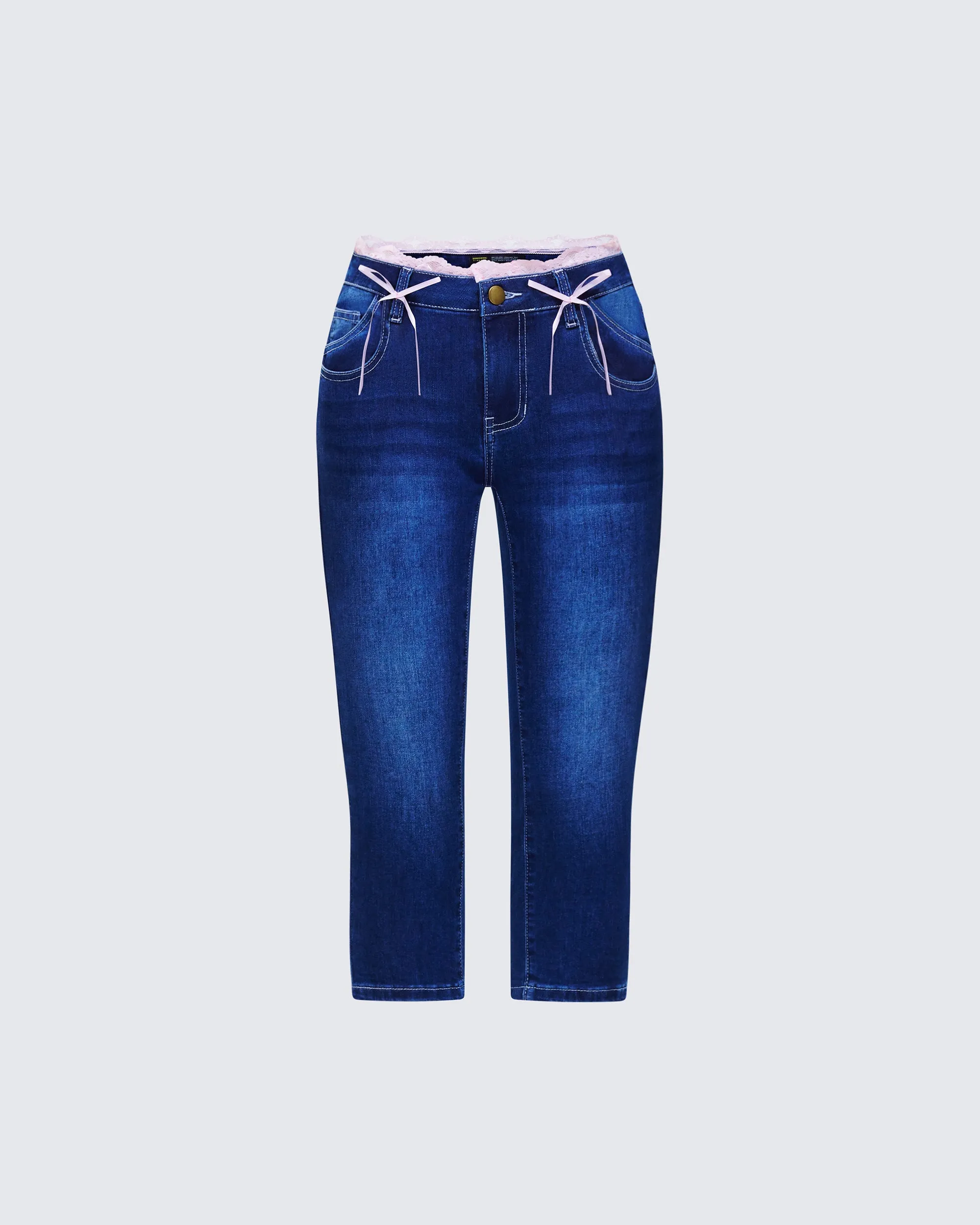 Estefania Blue Denim Lace and Bow Capri Pant