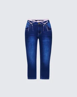 Estefania Blue Denim Lace and Bow Capri Pant