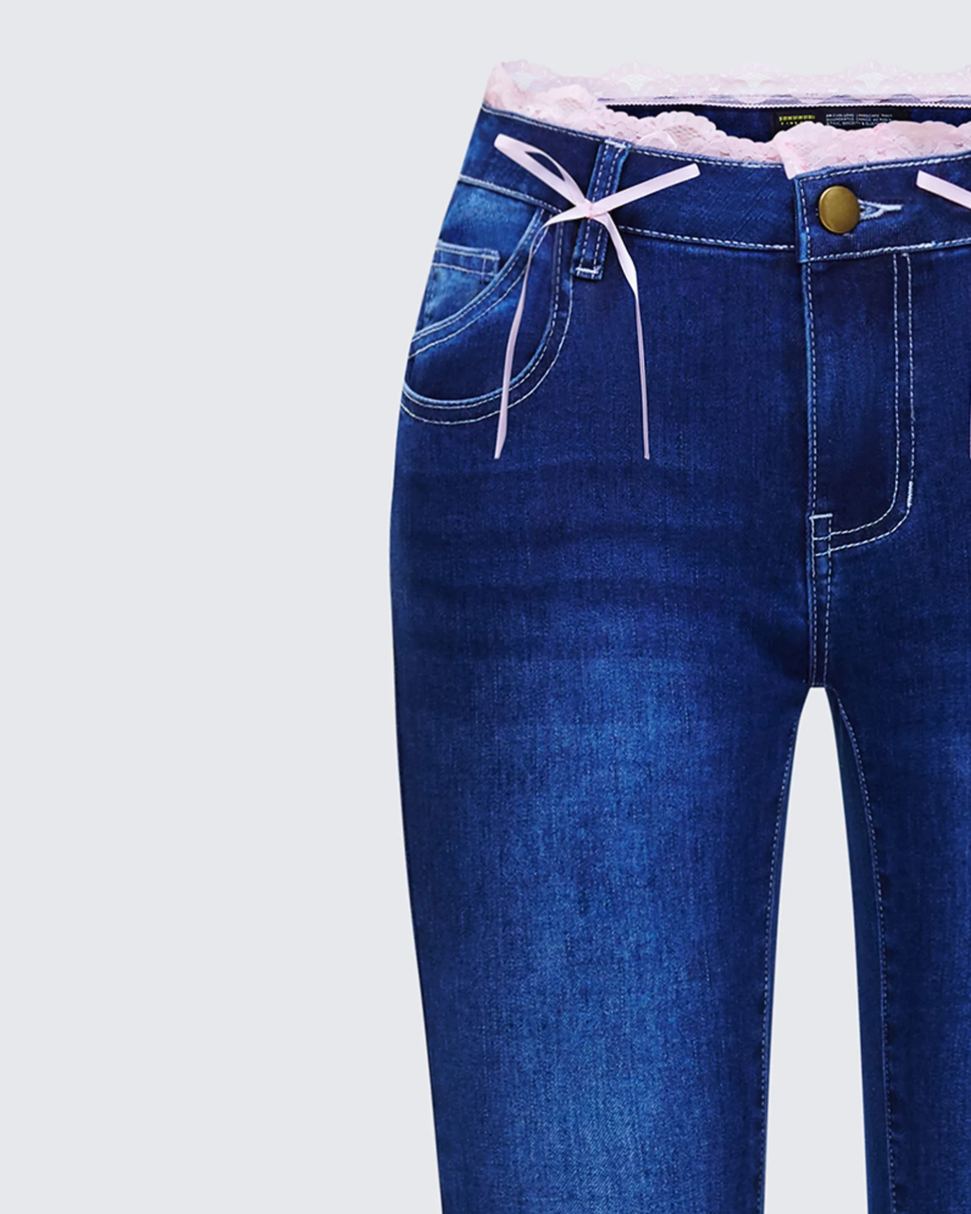 Estefania Blue Denim Lace and Bow Capri Pant