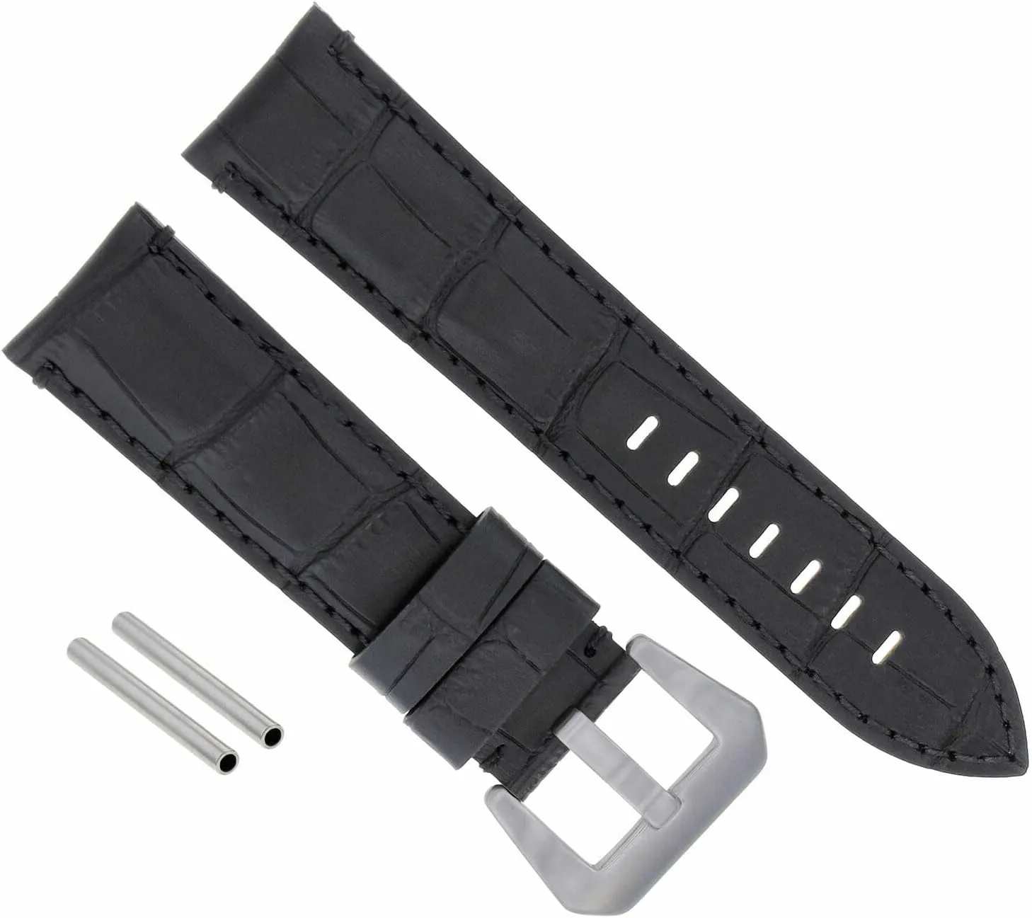Ewatchparts 22mm Genuine Leather Watch Band Strap Compatible With Pam Panerai Marina Luminor Tube Black