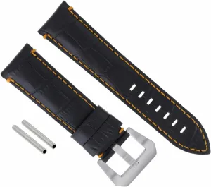 Ewatchparts 24mm Genuine Leather Watch Band Strap Compatible With Pam 44mm Panerai Black With Orange Stitching