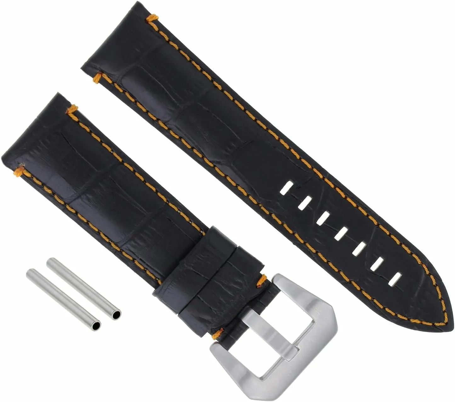Ewatchparts 24mm Genuine Leather Watch Band Strap Compatible With Pam 44mm Panerai Black With Orange Stitching