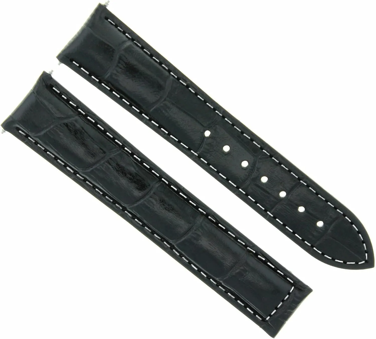 Ewatchparts 24mm Leather Watch Band Strap Clasp 24mm/18mm Compatible With Maurice Lacroix Black With White Stitching