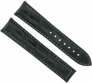 Ewatchparts 24mm Leather Watch Band Strap Clasp 24mm/18mm Compatible With Maurice Lacroix Black With White Stitching