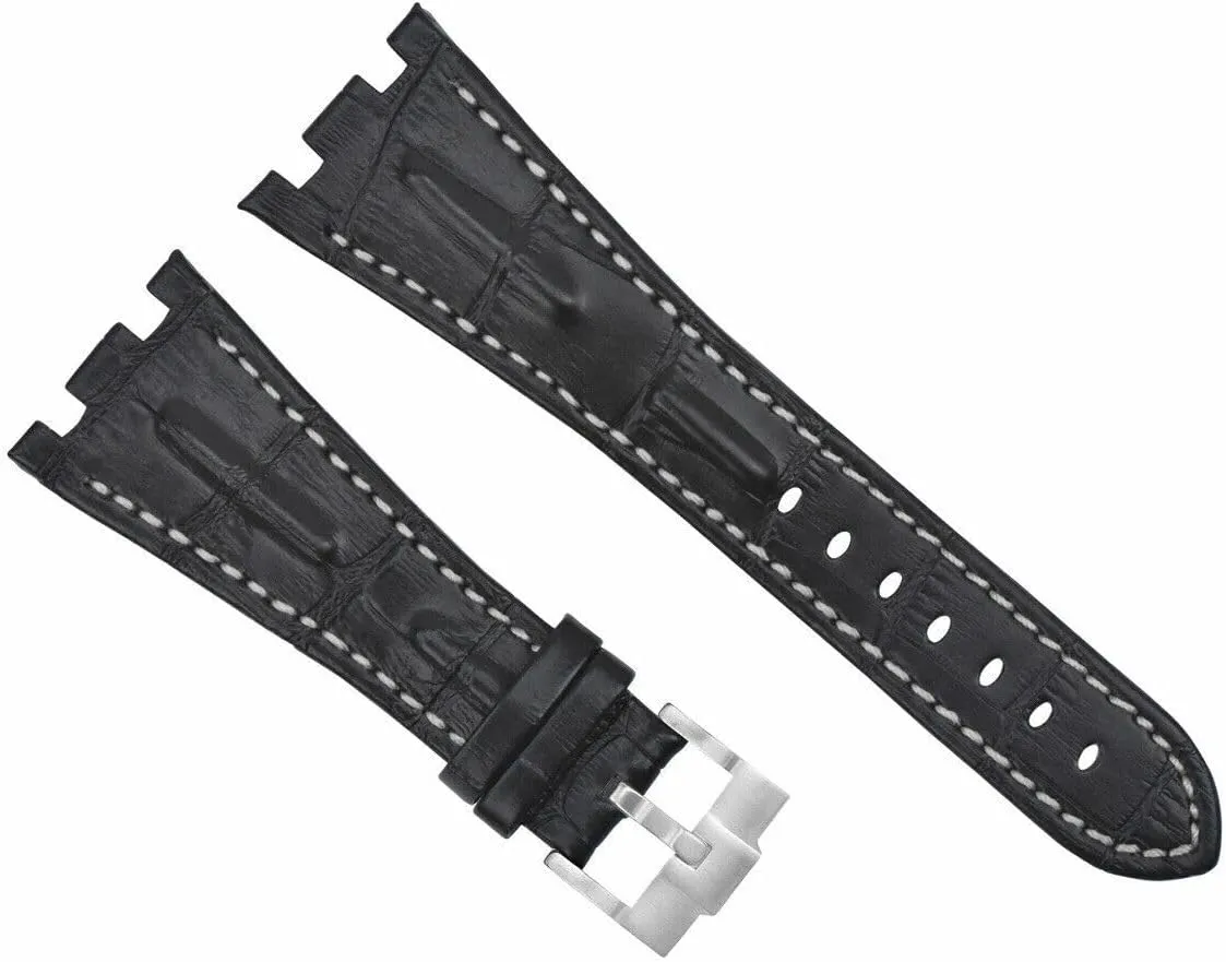 Ewatchparts 28mm Leather Watch Band Strap Compatible With Ap 42mm Audemars Piguet Roo Black White