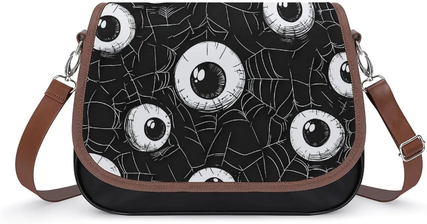 Eyeball on Spider Web Leather Crossbody Bags for Women Travel Shoulder Backpack Messenger Bag Adjustable Shoulder Strap