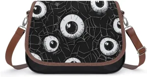 Eyeball on Spider Web Leather Crossbody Bags for Women Travel Shoulder Backpack Messenger Bag Adjustable Shoulder Strap