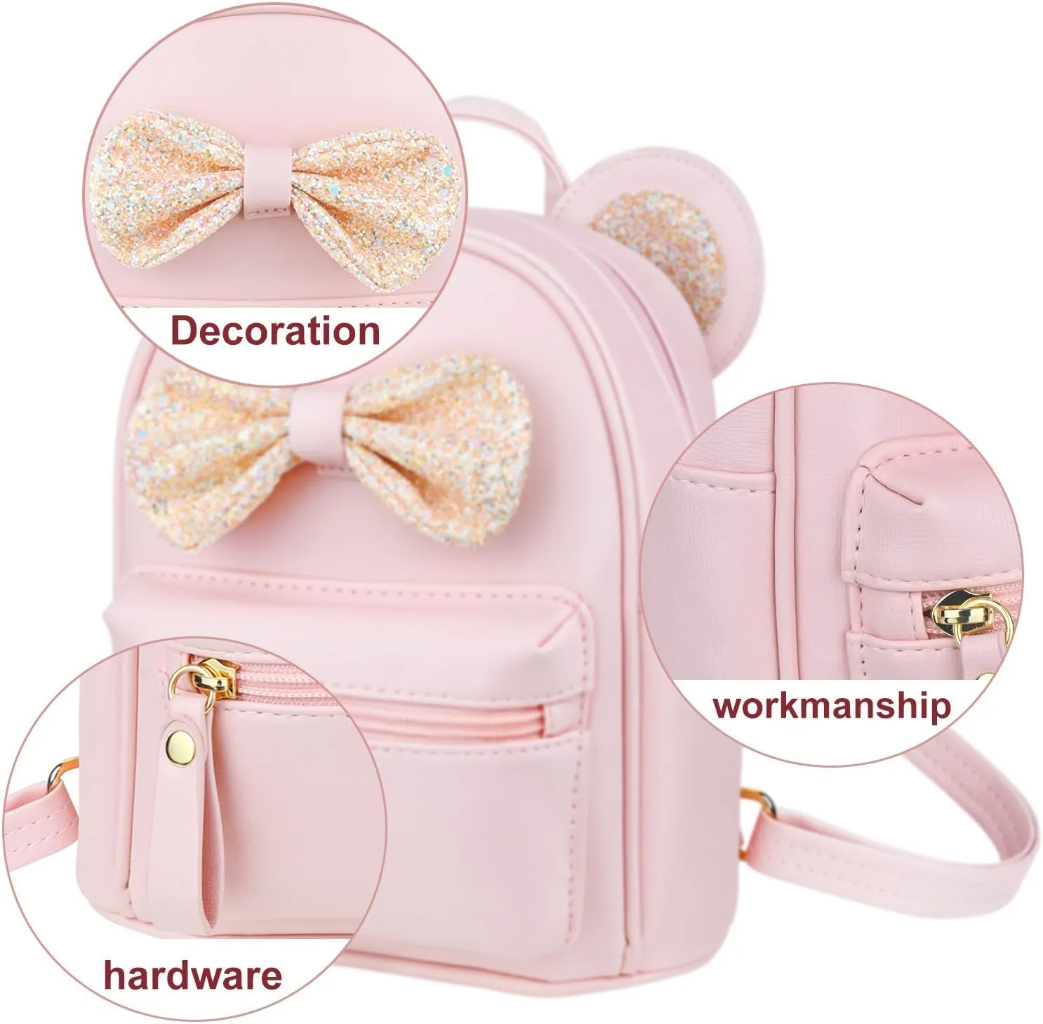 Fashion Cutest Cartoon Toddler PU Bag Mini Travelling School Shoulder Backpack for Teen Little Girl Women (pink2)