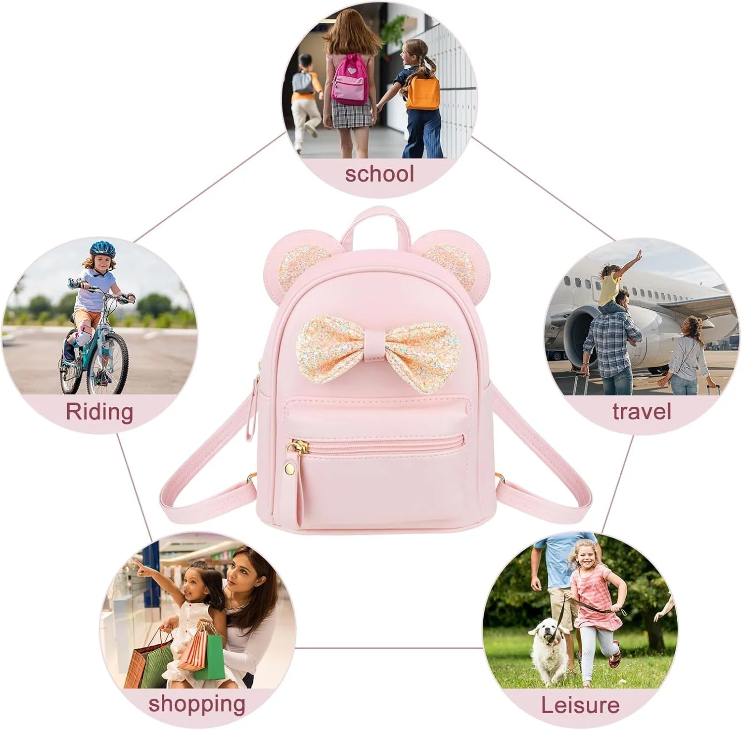Fashion Cutest Cartoon Toddler PU Bag Mini Travelling School Shoulder Backpack for Teen Little Girl Women (pink2)
