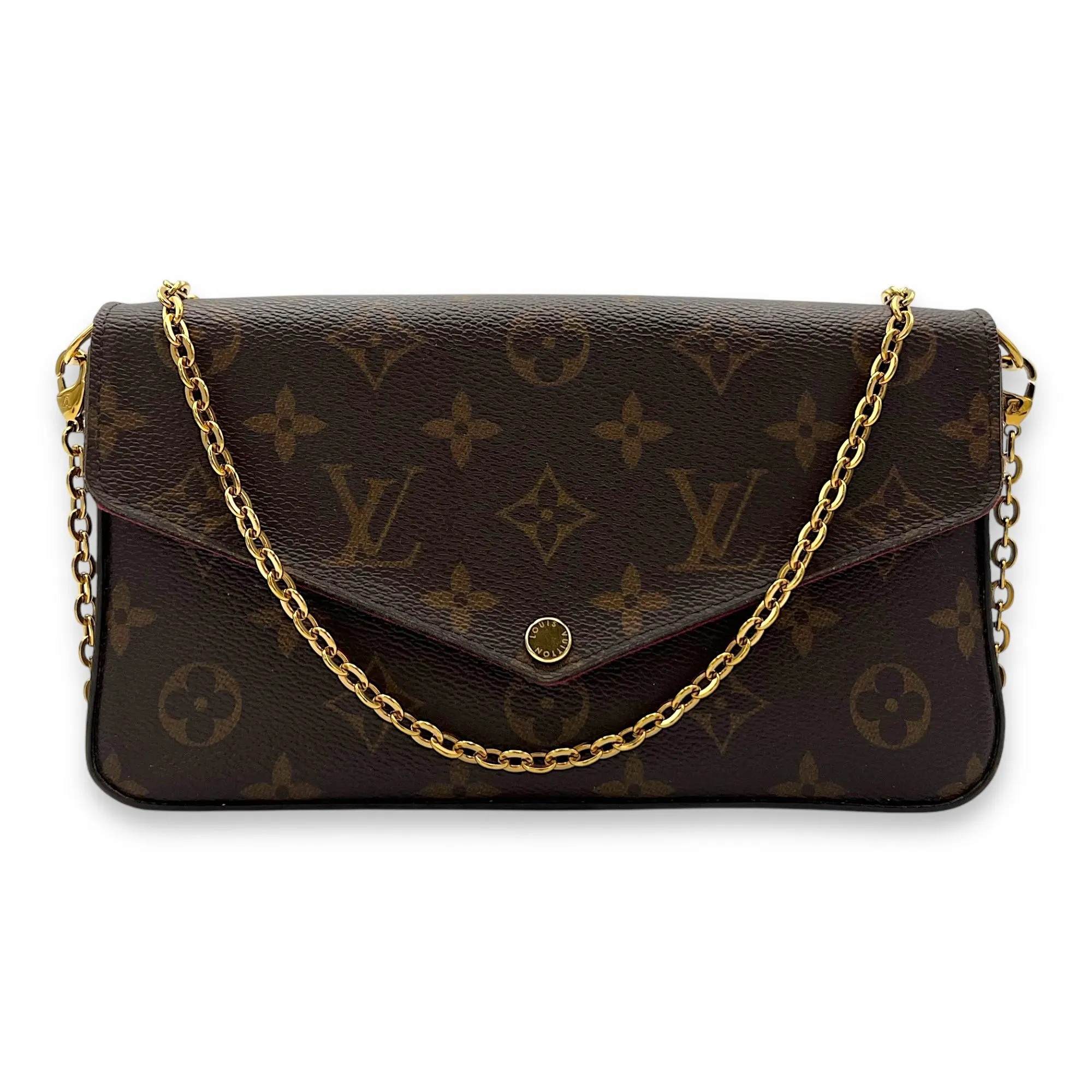 Felicie Crossbody Bag Brown in Monogram Coated Canvas, Gold hardware