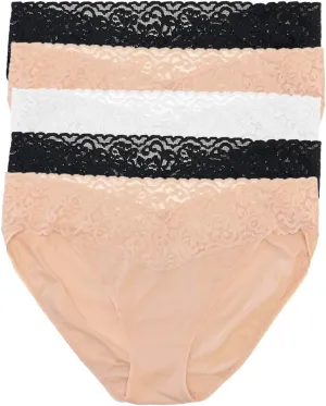 Felina Stretchy Lace Trimmed Bikini Underwear (5-Pack) - Neutral Shades - Large - Sexy Underwear for Women, Bikini Panties, Seamless Panties, Sexy Lingerie - Lace No Show Underwear for Women