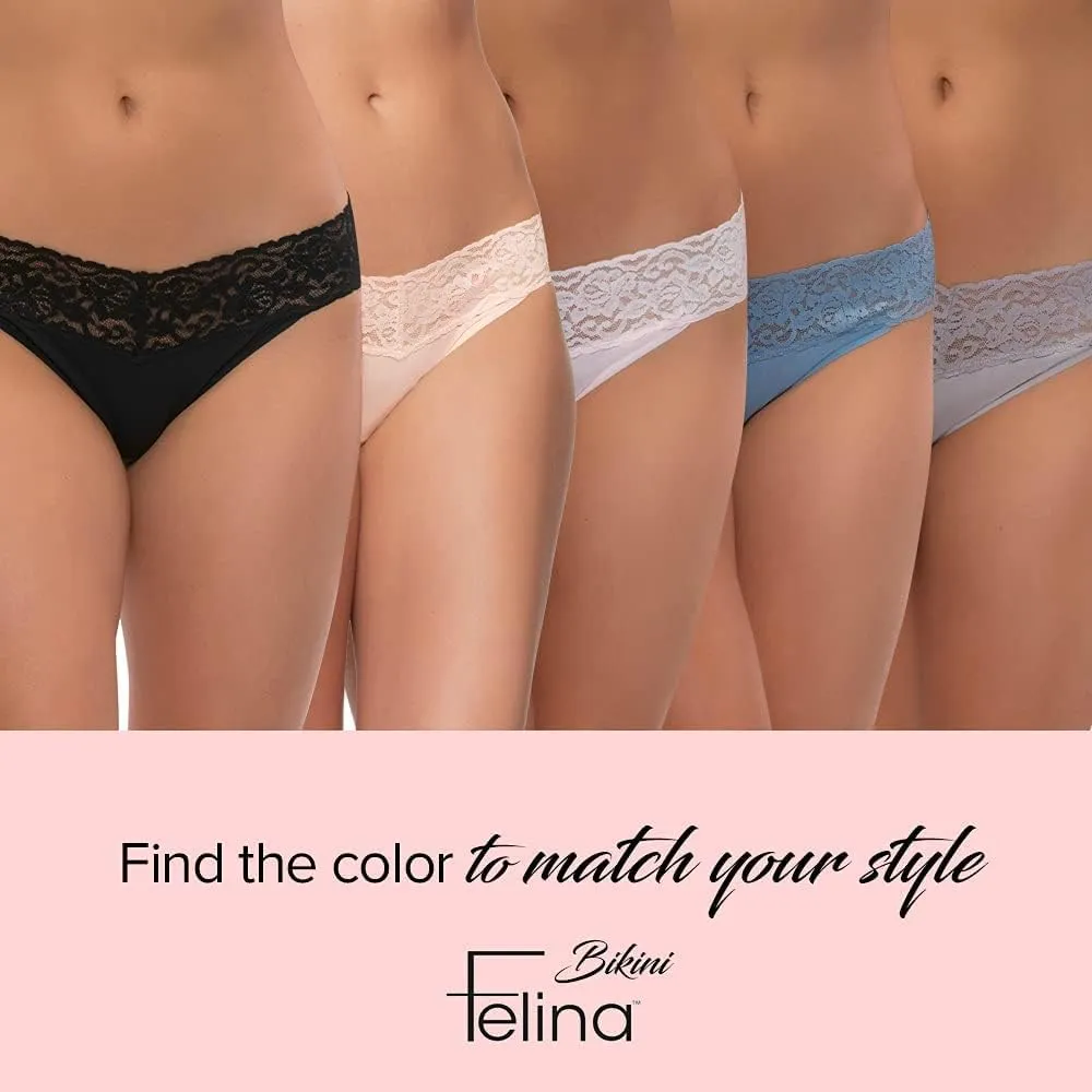 Felina Stretchy Lace Trimmed Bikini Underwear - Sexy Underwear for Women, Bikini Panties, Seamless Panties (5-Pack)