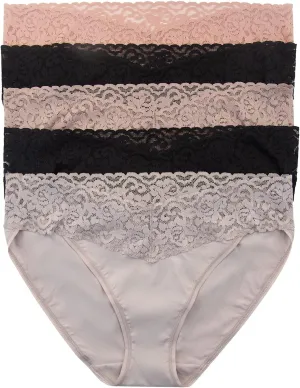 Felina Stretchy Lace Trimmed Bikini Underwear - Sexy Underwear for Women, Bikini Panties, Seamless Panties (5-Pack)