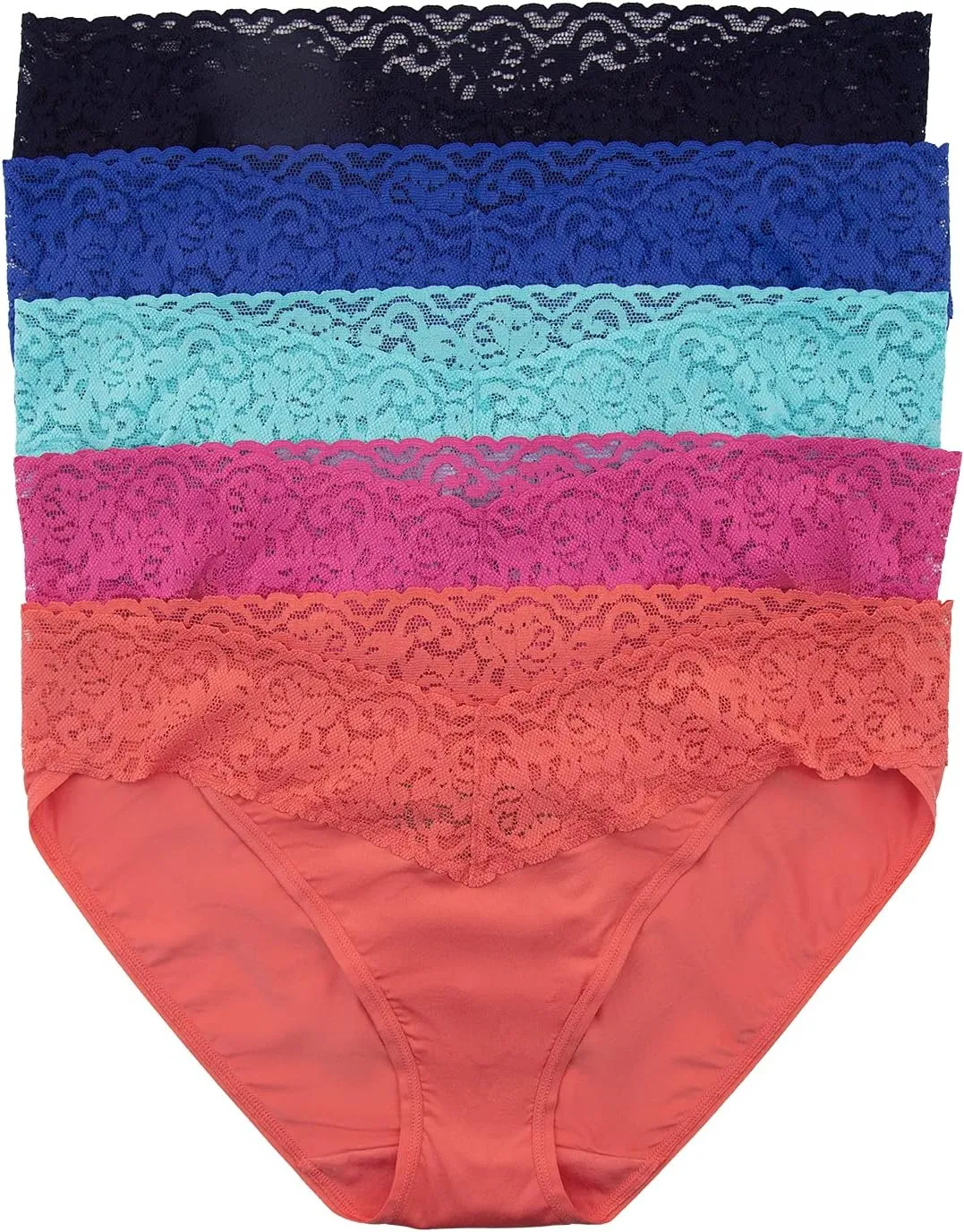 Felina Stretchy Lace Trimmed Bikini Underwear - Sexy Underwear for Women, Bikini Panties, Seamless Panties (5-Pack)