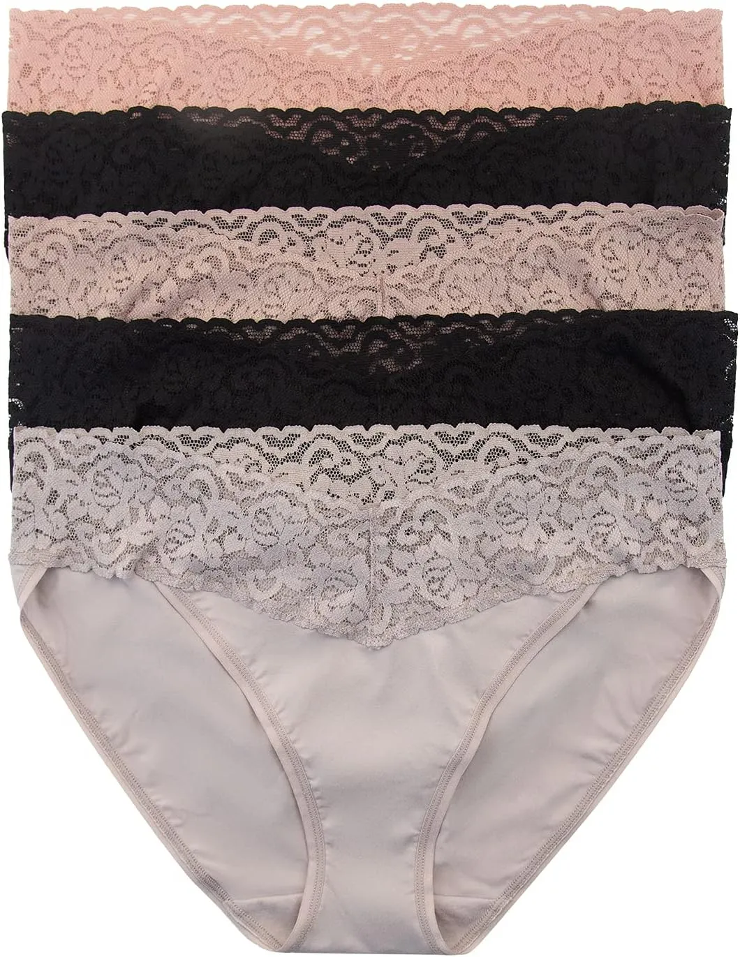 Felina Stretchy Lace Trimmed Bikini Underwear - Sexy Underwear for Women, Bikini Panties, Seamless Panties (5-Pack)