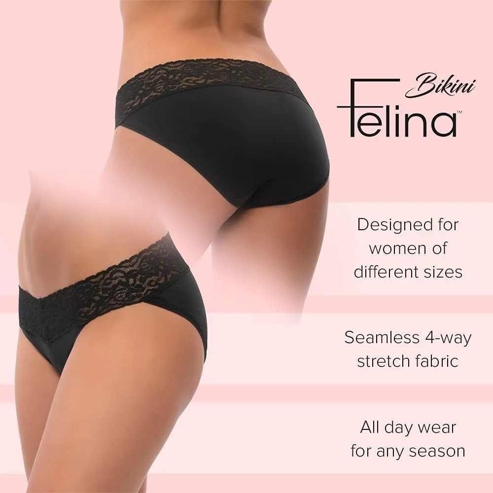 Felina Stretchy Lace Trimmed Bikini Underwear - Sexy Underwear for Women, Bikini Panties, Seamless Panties (5-Pack)
