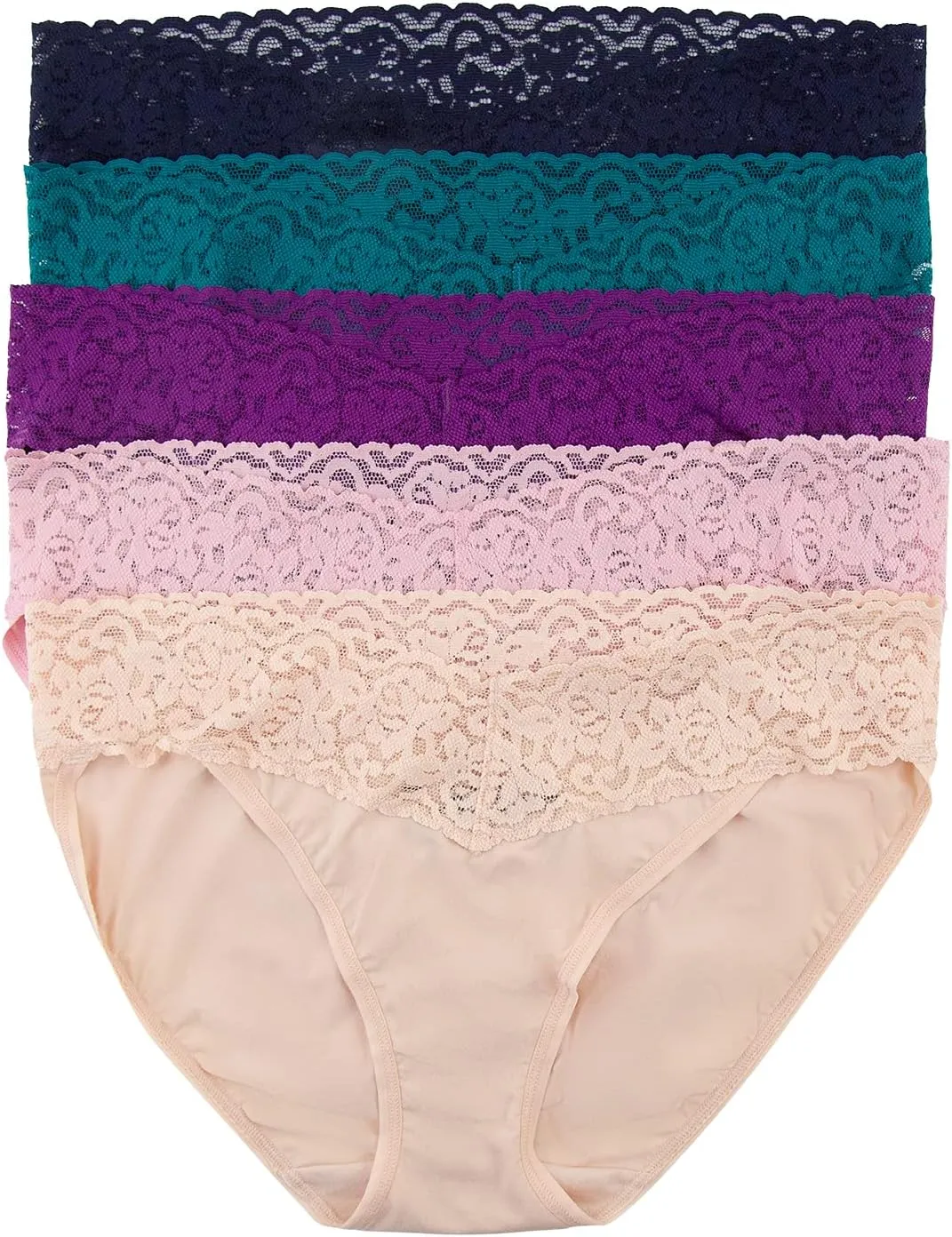 Felina Stretchy Lace Trimmed Bikini Underwear - Sexy Underwear for Women, Bikini Panties, Seamless Panties (5-Pack)
