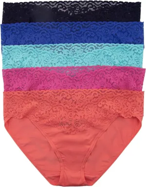 Felina Stretchy Lace Trimmed Bikini Underwear - Sexy Underwear for Women, Bikini Panties, Seamless Panties (5-Pack)