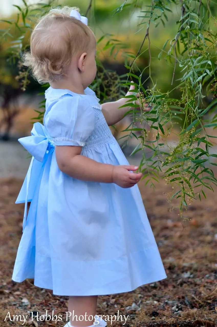 Feltman Brothers Dress Girls Blue Smocked Yoke Dress with Lace Trim Infant