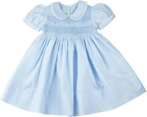 Feltman Brothers Dress Girls Blue Smocked Yoke Dress with Lace Trim Infant