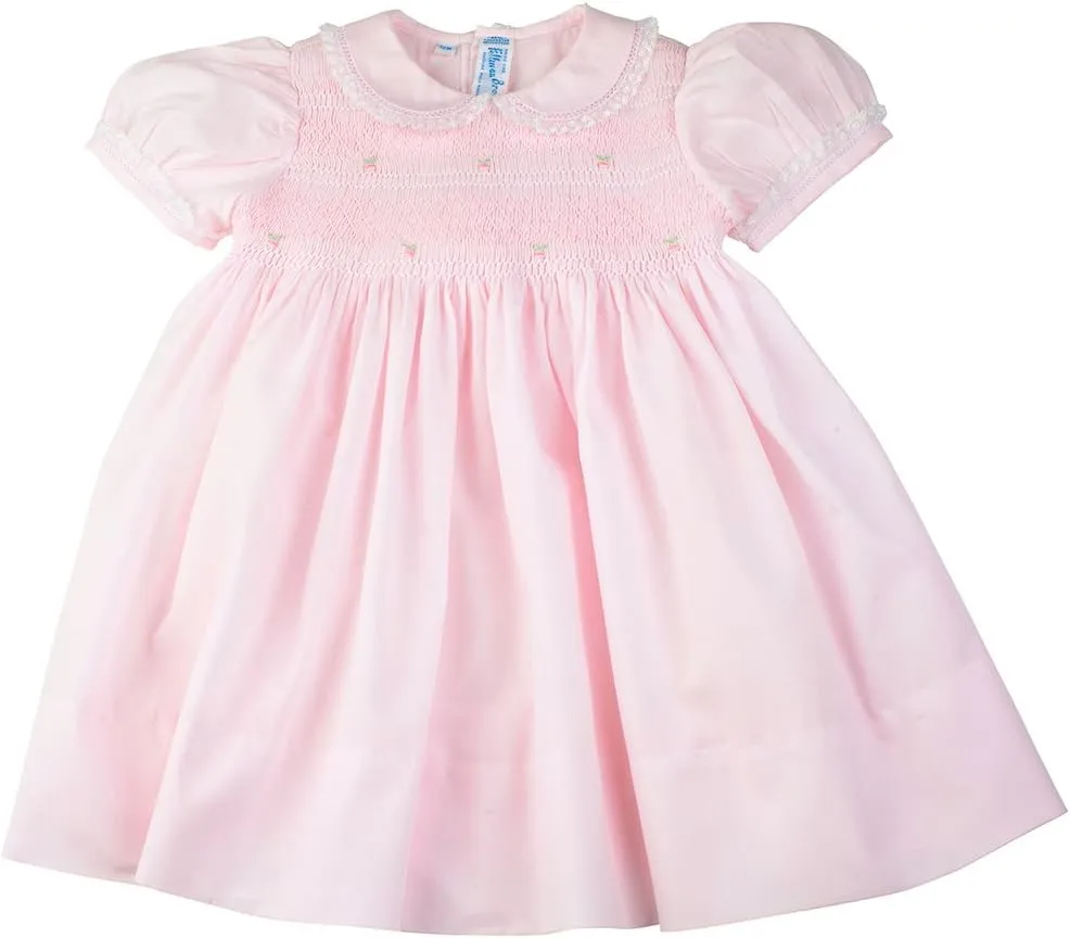 Feltman Brothers Dress Girls Pink Smocked Dress with Lace Trim Infant (18 Months)