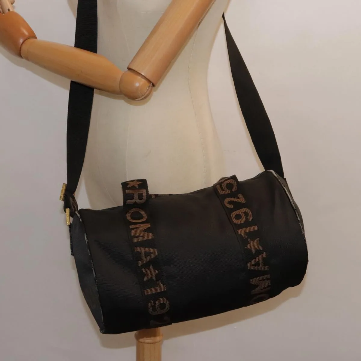 FENDI Boston Bag Nylon 2way Black Gold bs18016