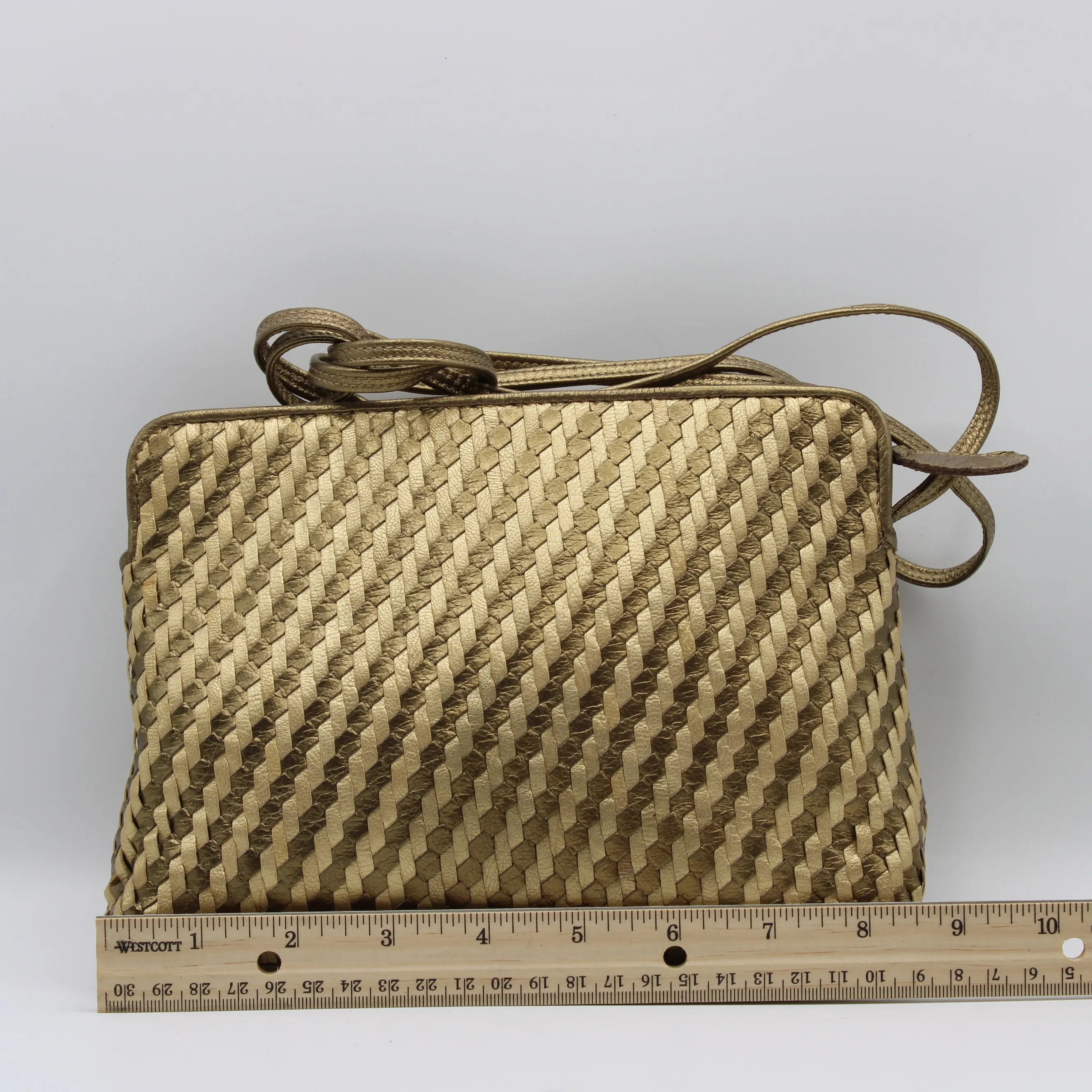 Fendi Brown Gold Woven Small Leather Crossbody Bag