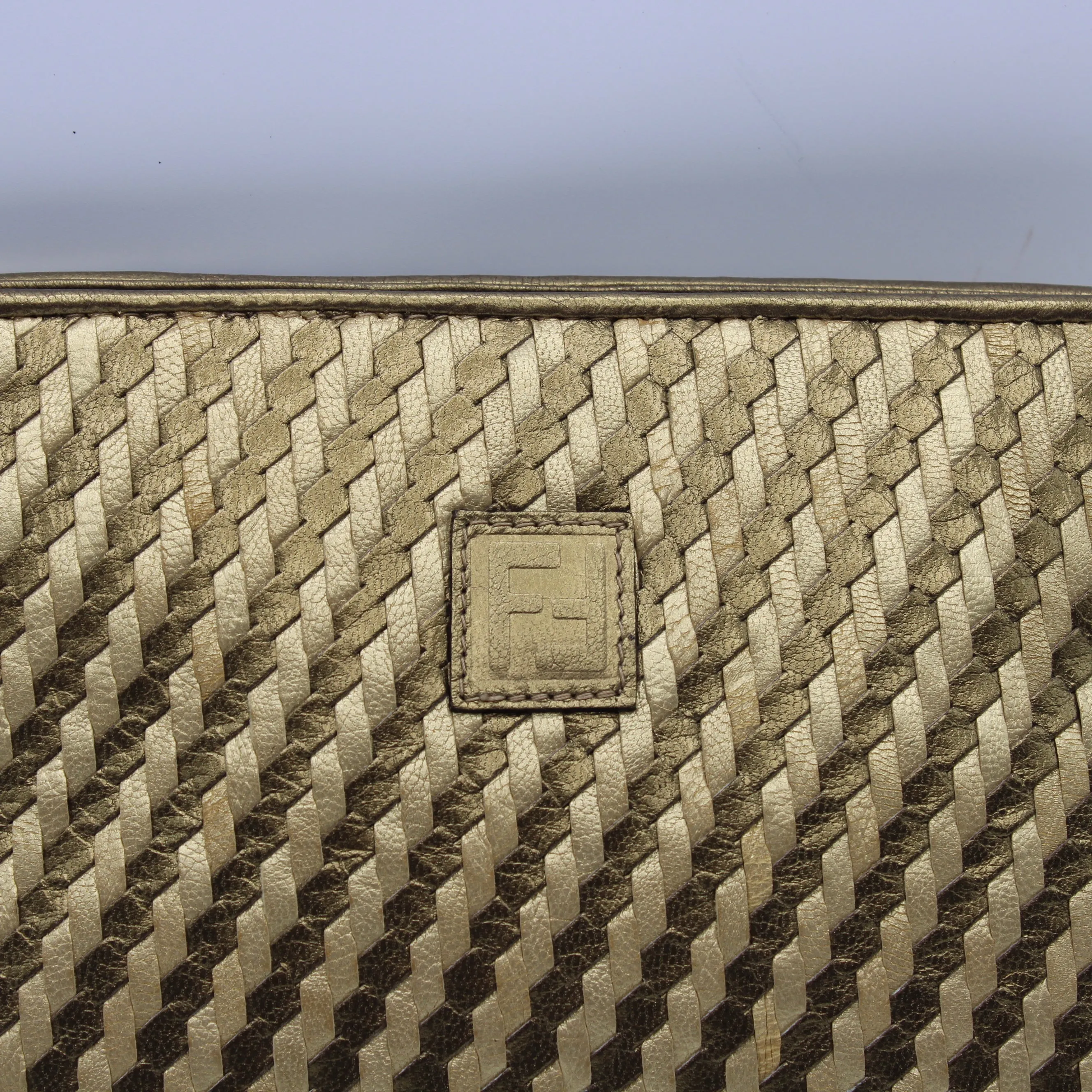Fendi Brown Gold Woven Small Leather Crossbody Bag
