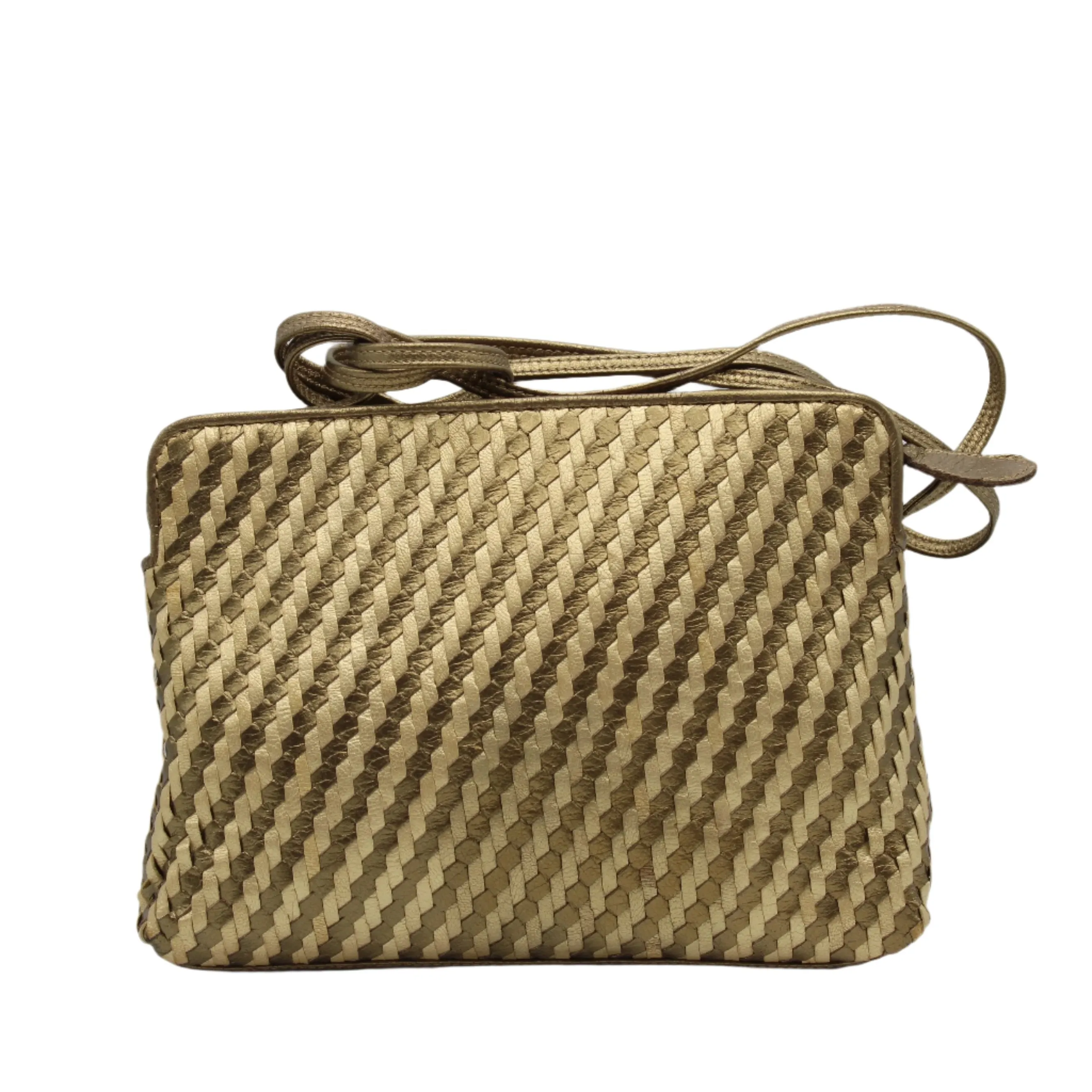 Fendi Brown Gold Woven Small Leather Crossbody Bag