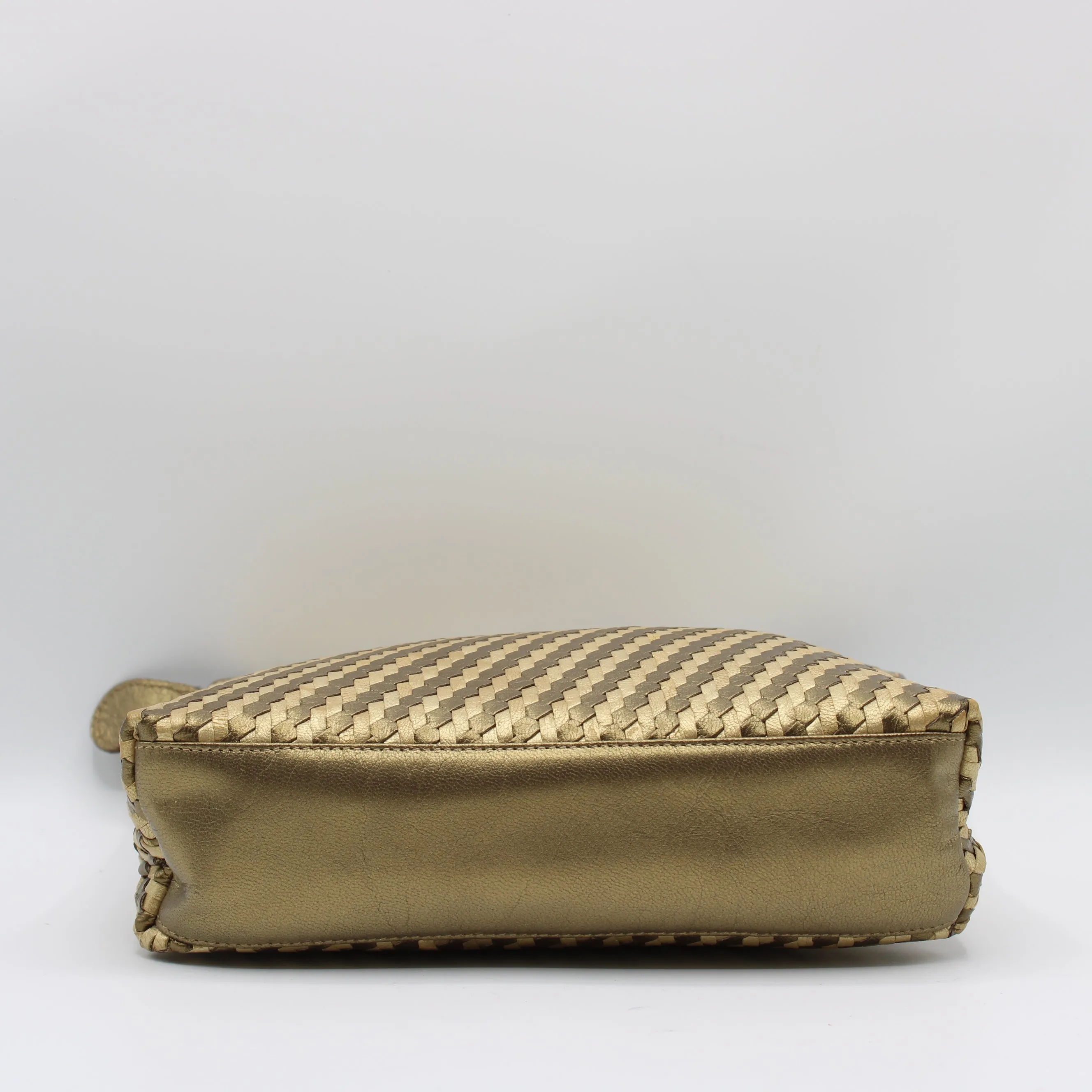 Fendi Brown Gold Woven Small Leather Crossbody Bag