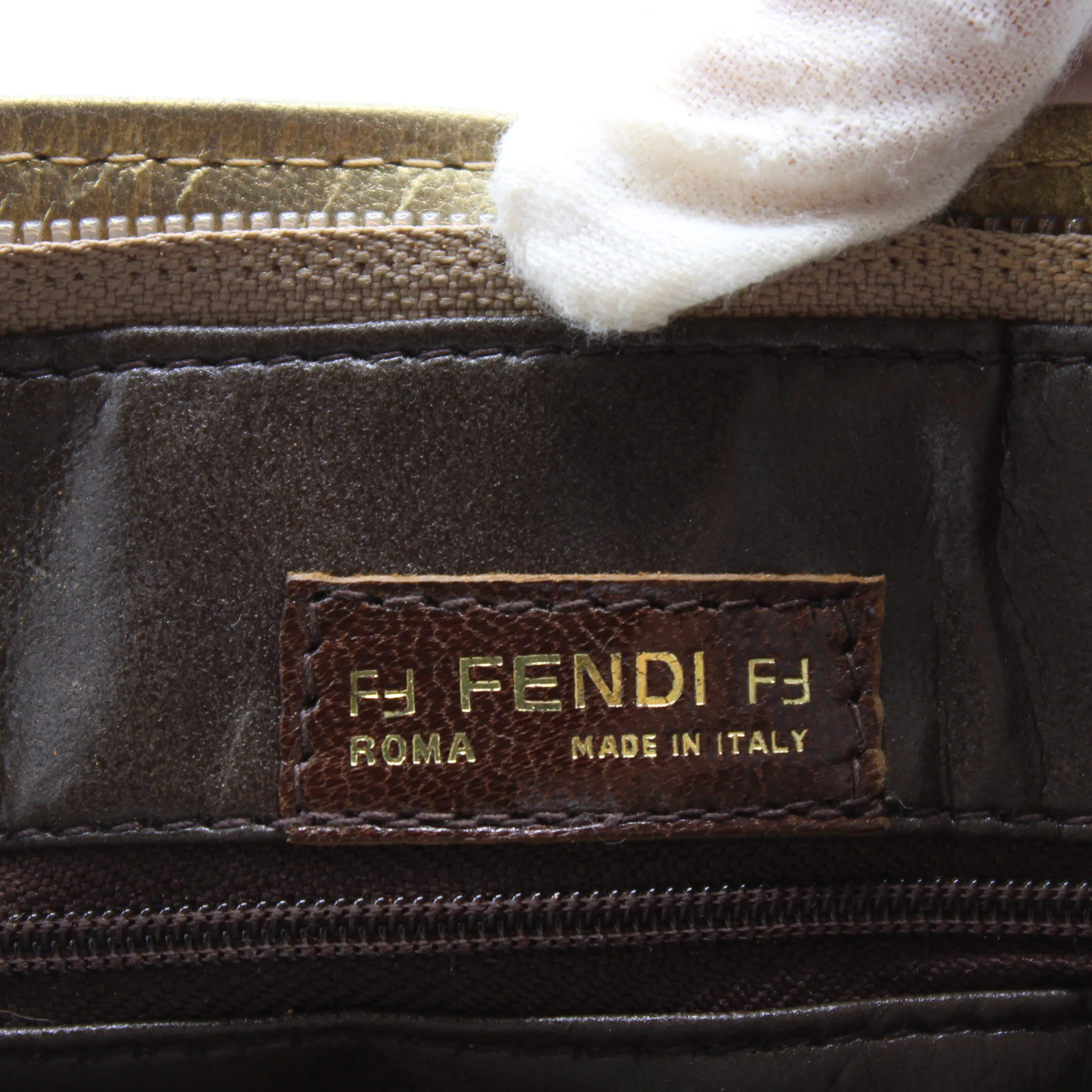 Fendi Brown Gold Woven Small Leather Crossbody Bag