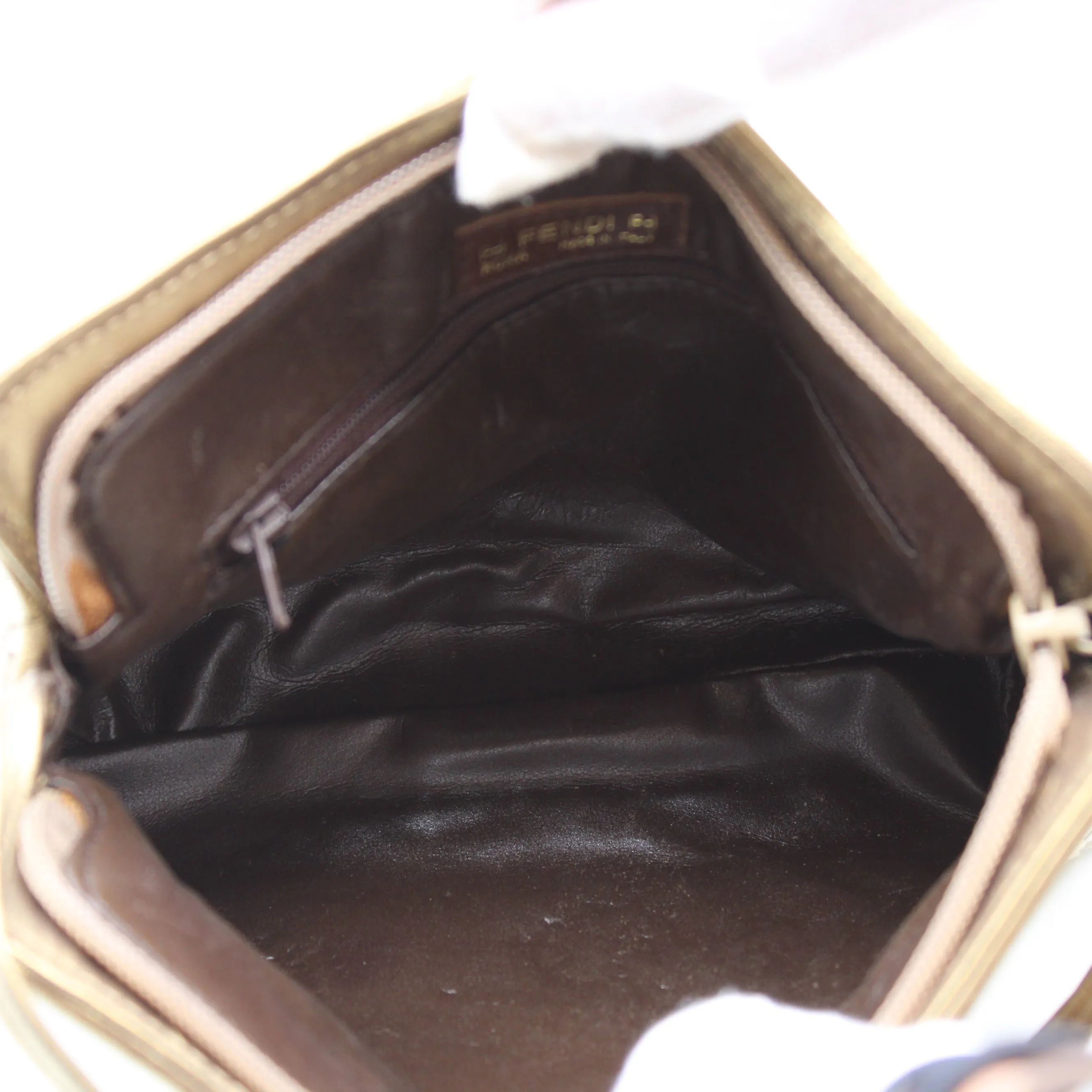 Fendi Brown Gold Woven Small Leather Crossbody Bag