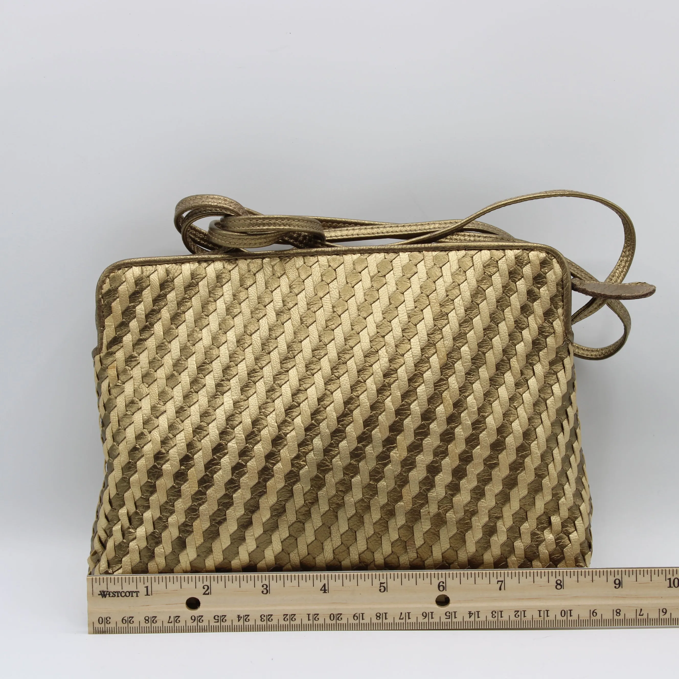Fendi Brown Gold Woven Small Leather Crossbody Bag
