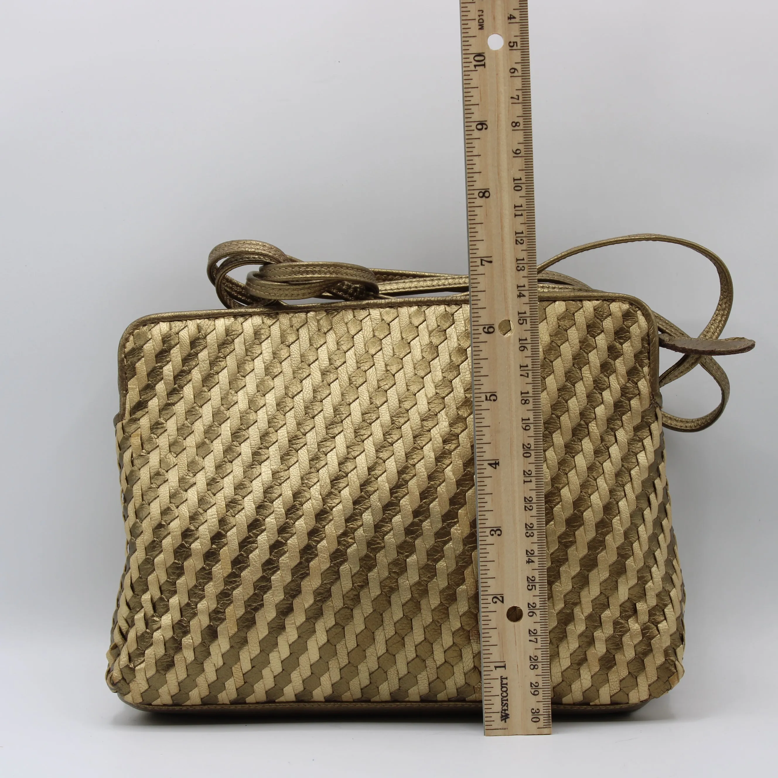 Fendi Brown Gold Woven Small Leather Crossbody Bag