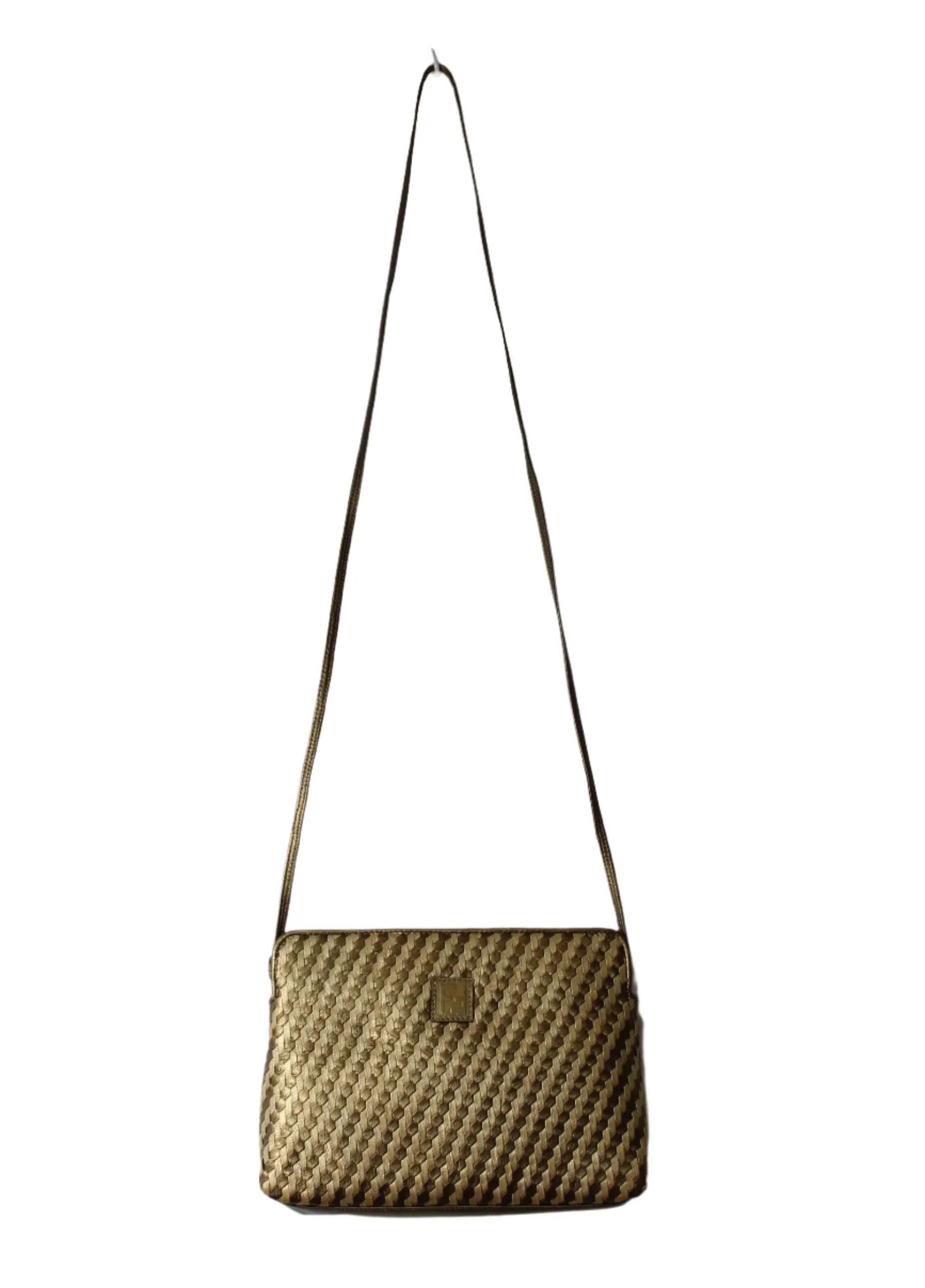 Fendi Brown Gold Woven Small Leather Crossbody Bag