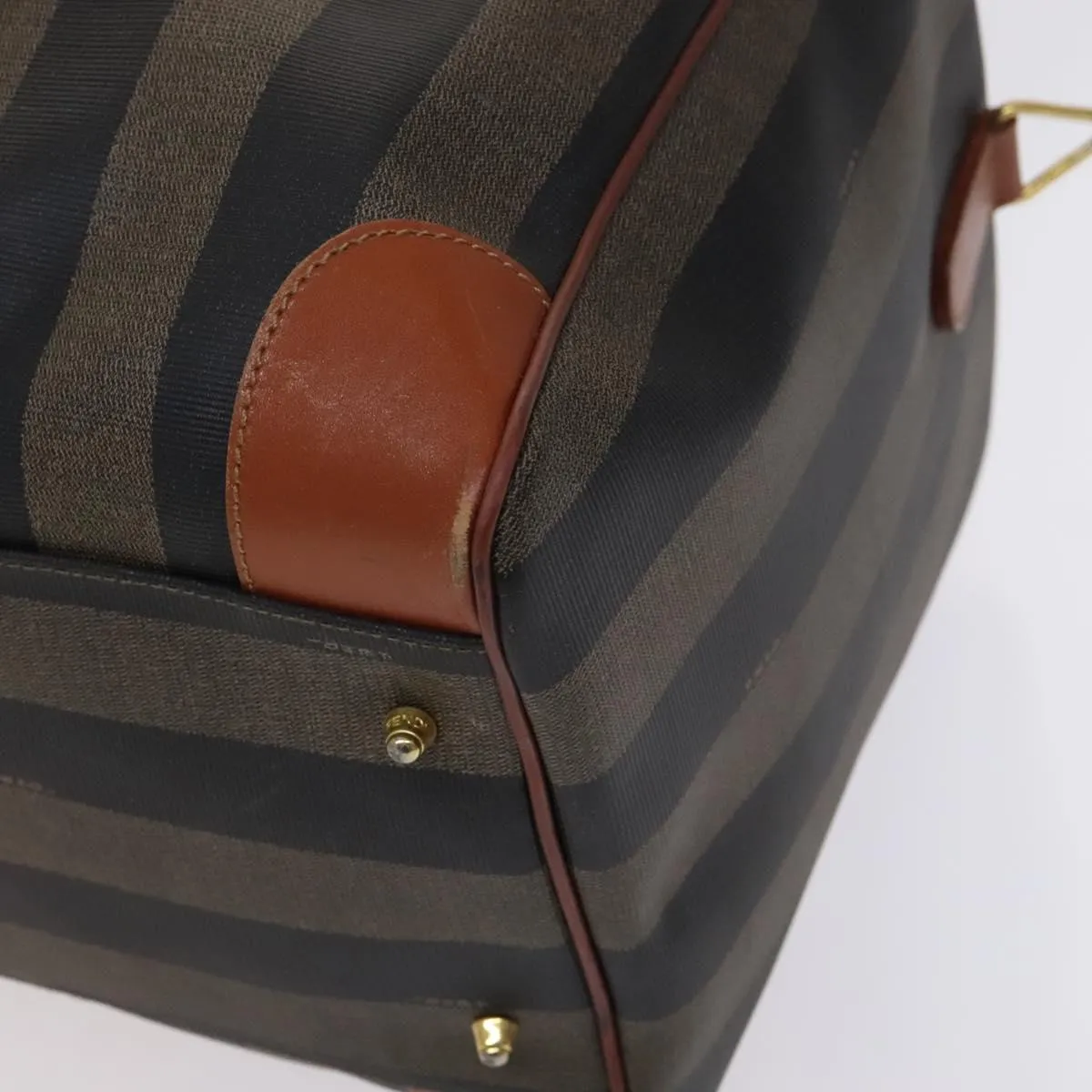 FENDI Pecan Canvas Boston Bag 2way Black Brown Auth ep7497