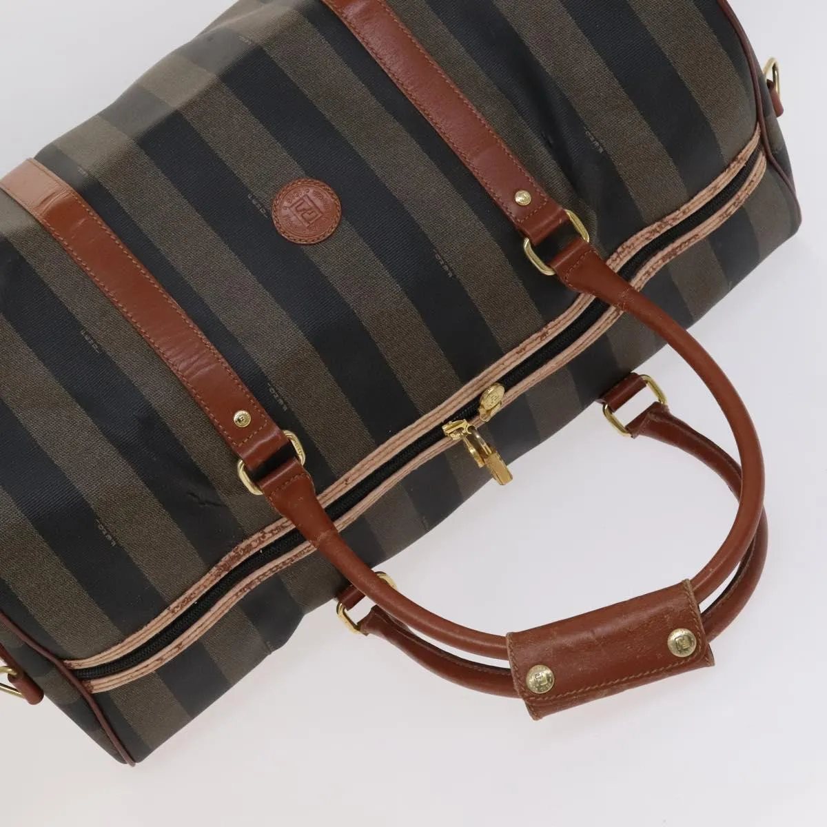 FENDI Pecan Canvas Boston Bag 2way Black Brown Auth ep7497