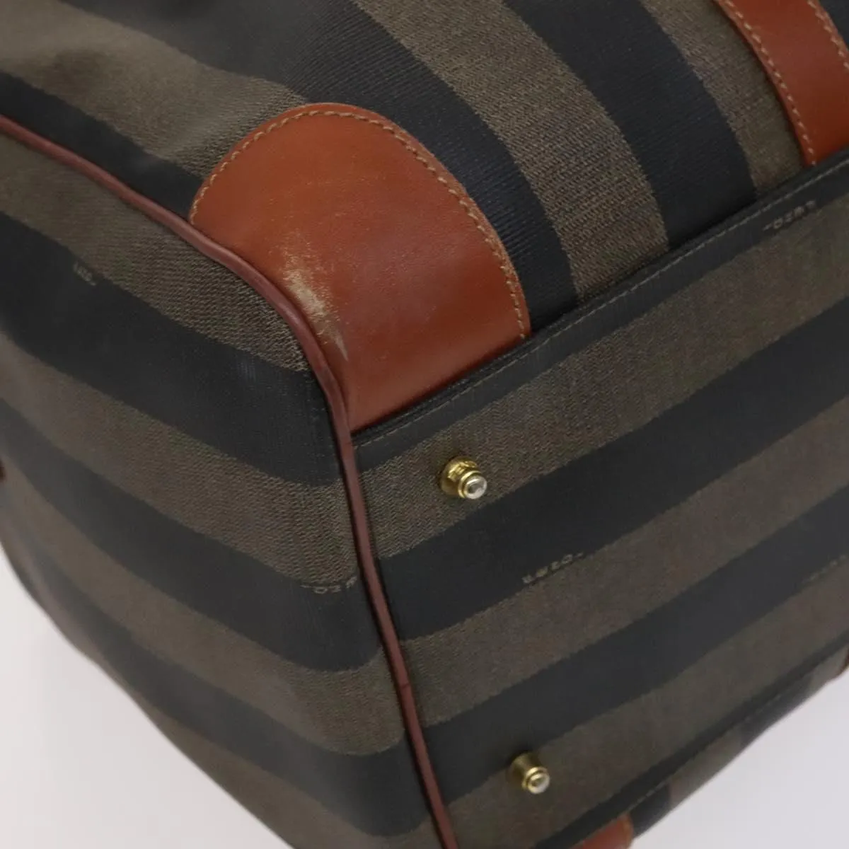 FENDI Pecan Canvas Boston Bag 2way Black Brown Auth ep7497