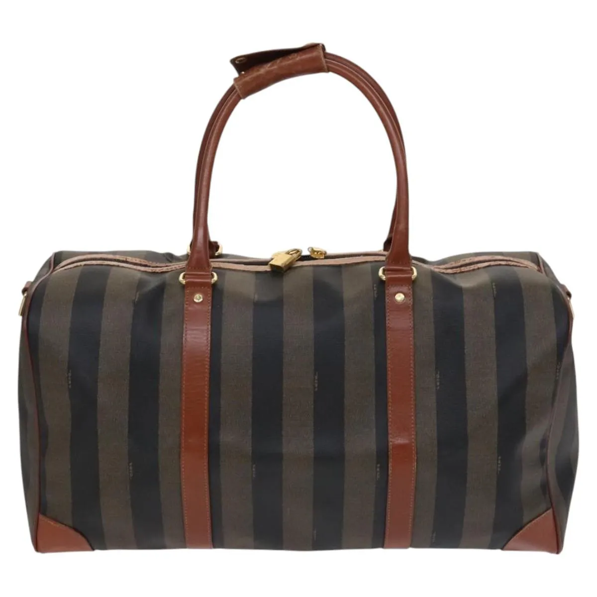 FENDI Pecan Canvas Boston Bag 2way Black Brown Auth ep7497