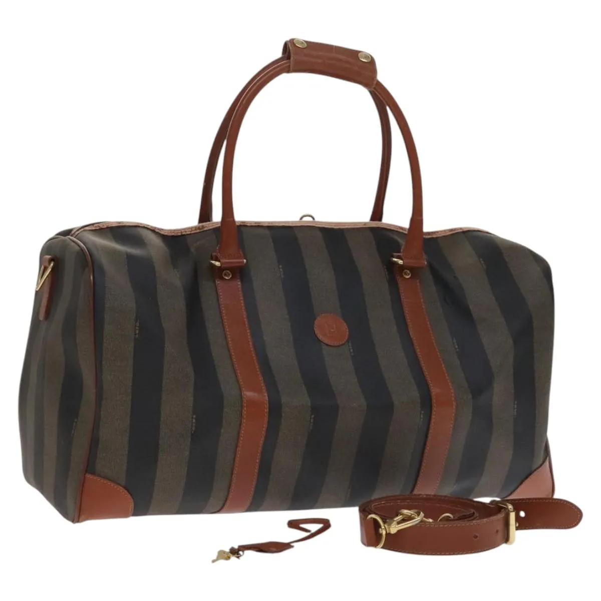 FENDI Pecan Canvas Boston Bag 2way Black Brown Auth ep7497