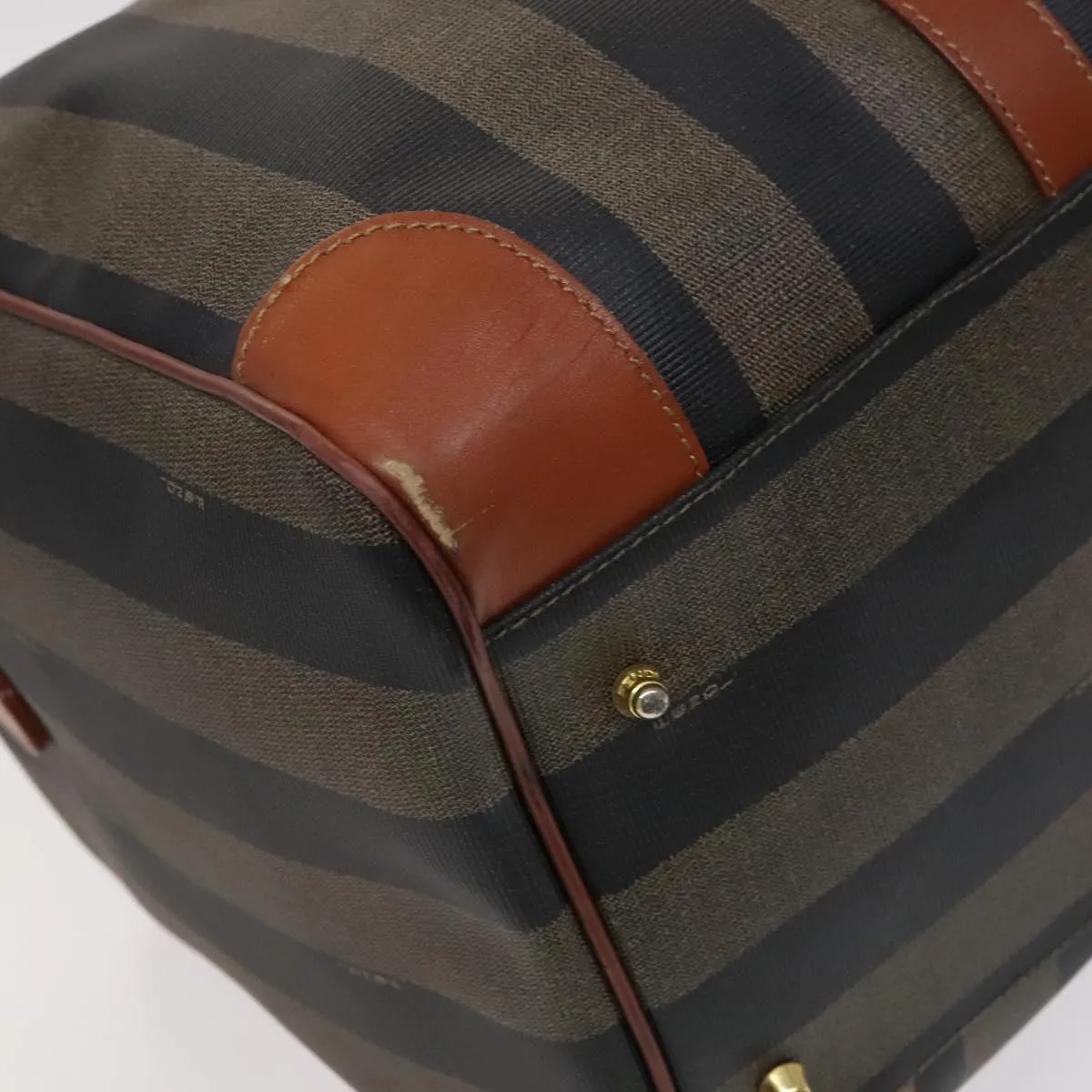 FENDI Pecan Canvas Boston Bag 2way Black Brown Auth ep7497
