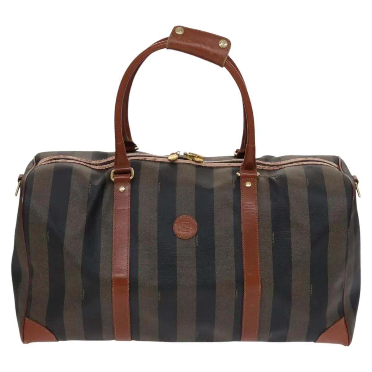 FENDI Pecan Canvas Boston Bag 2way Black Brown Auth ep7497