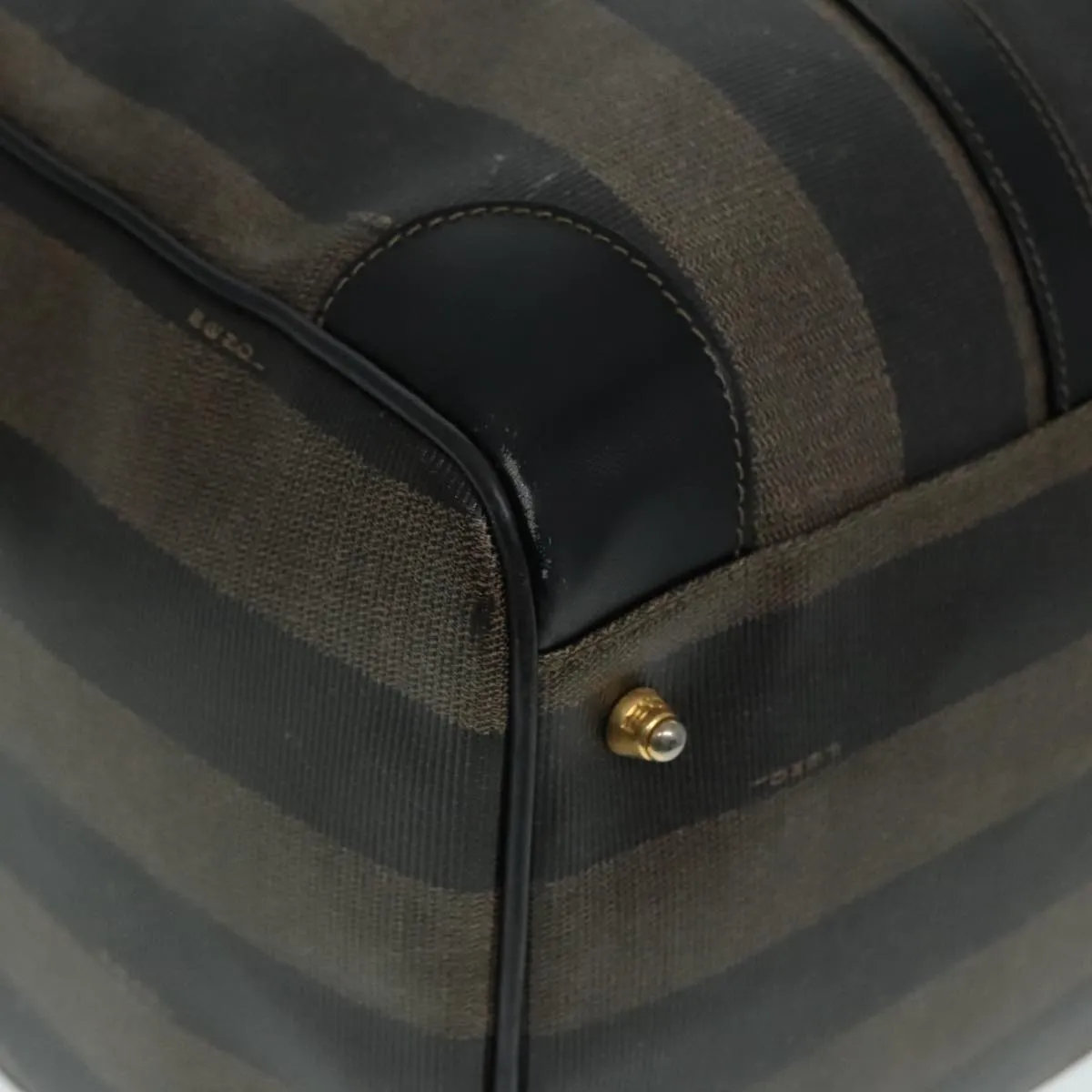 FENDI Pecan Canvas Boston Bag Brown Black gold 90887
