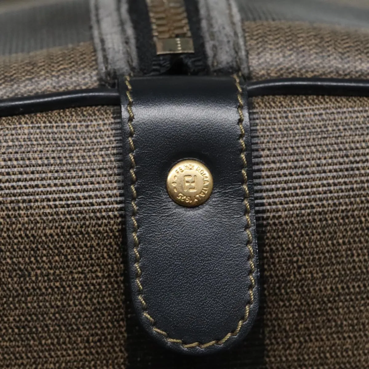 FENDI Pecan Canvas Boston Bag Brown Black gold 90887